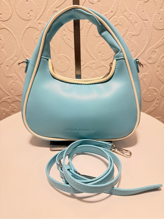 Melie Bianco Handbags - Melie Biianco Sky Blue Mini Hobo with Cream Trim and Detachable Strap